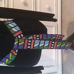 Beaded multi colored tie belt